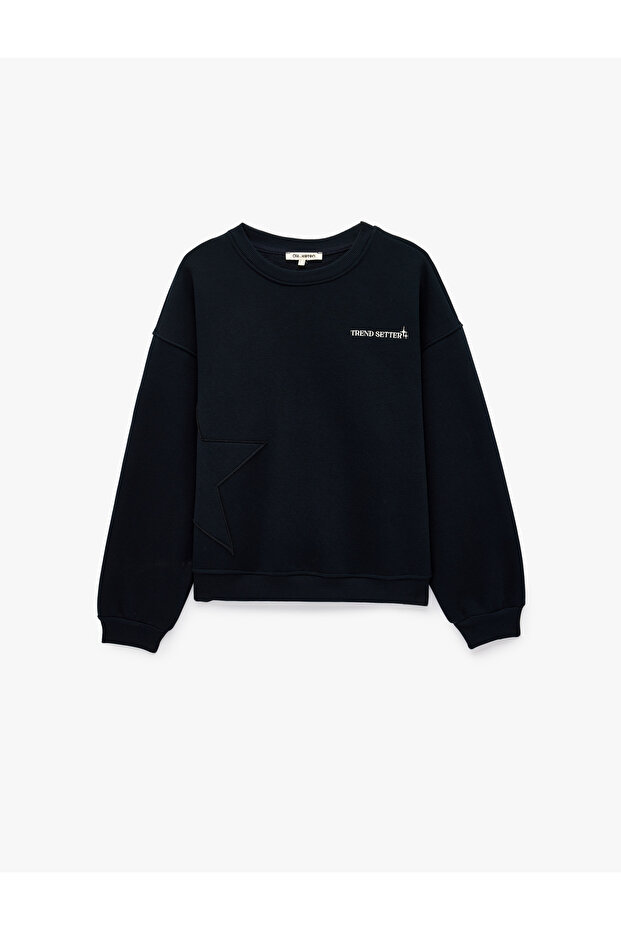 Comfortable Fit Three Thread Ribbed Crew Neck Long Sleeve Sweatshirt with Back Print