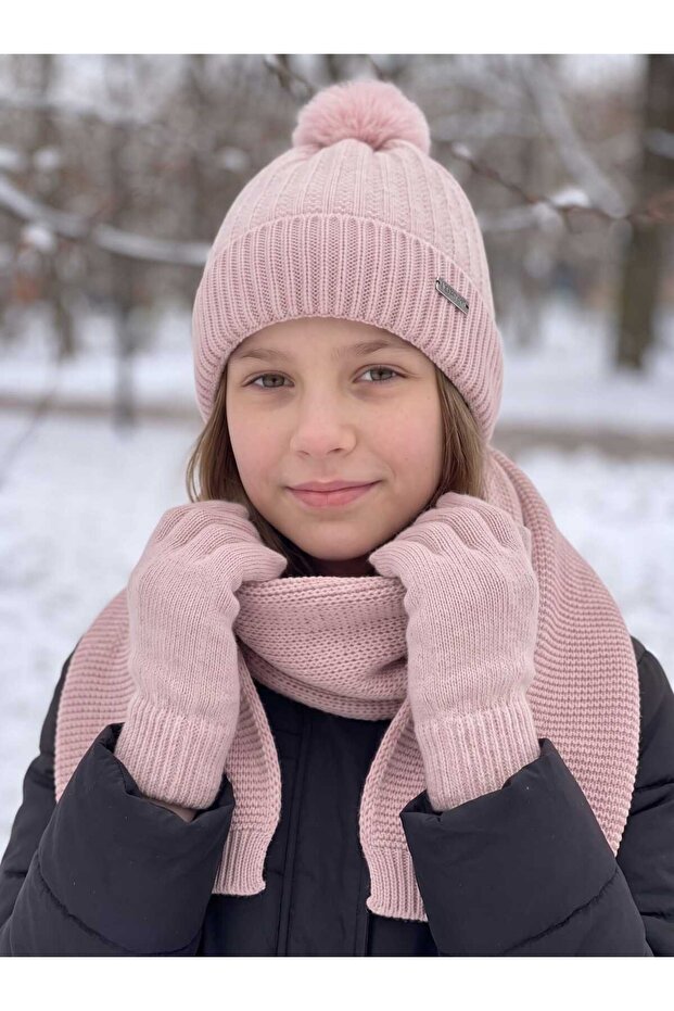 Kitti 9-15 Years Old Girls' Lined Scarf, Beanie, Gloves 3-Piece Set