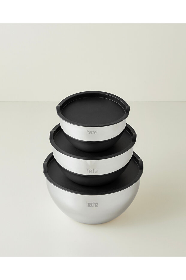 Hecha Stainless Steel 3-Piece Storage Container 16-20-24 cm Black
