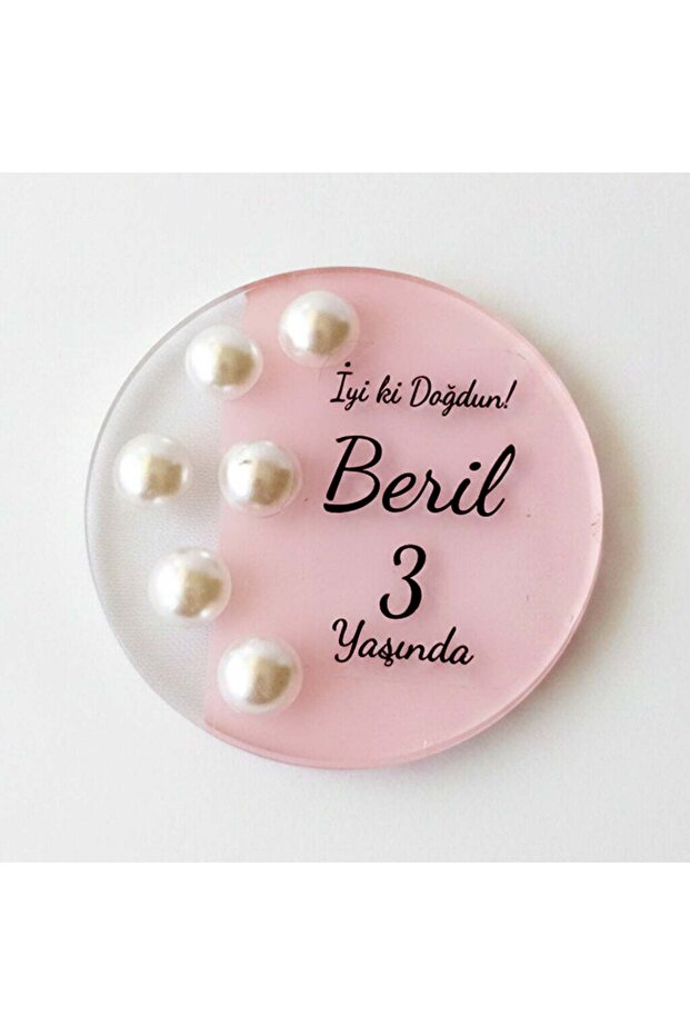 Baby Candy Gift Bebe-338P Round Pink Painted Transparent Plexi Magnet with Pearls - 30 Pieces