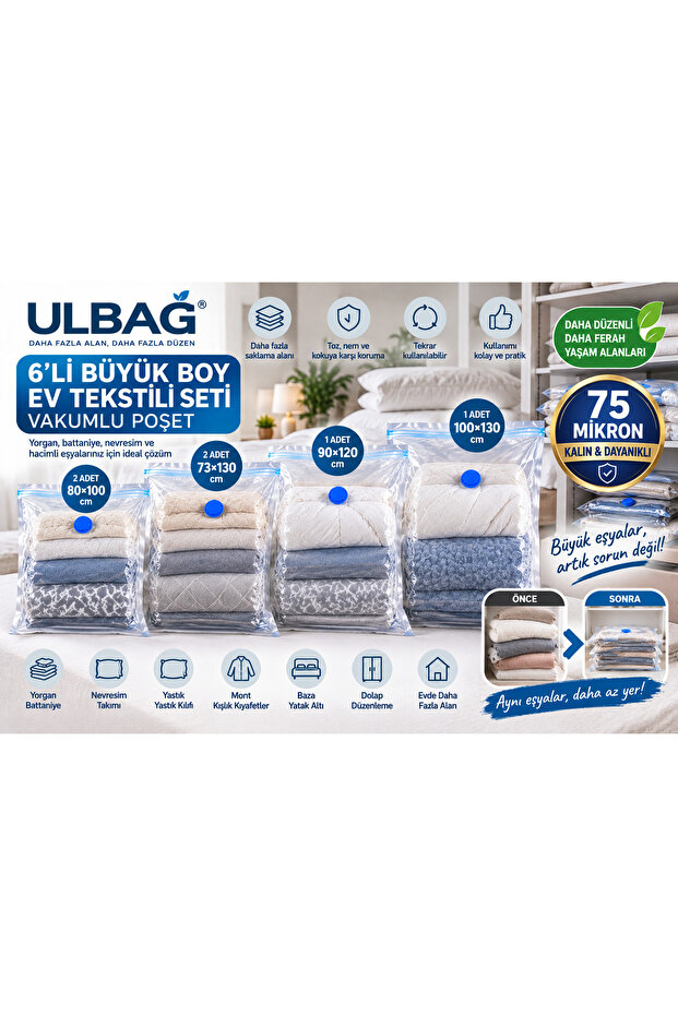 6-Piece Large Size Home Textile Vacuum Bag Set