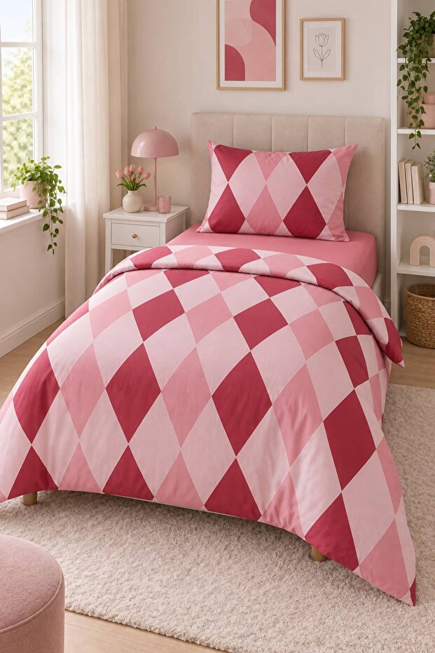 Easy-Iron Duvet Cover Set Single Size Pera Pink
