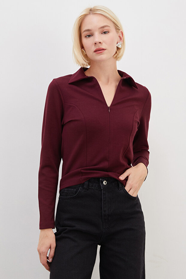Half Zip Polo Collar Slim Fit Modal Sweatshirt