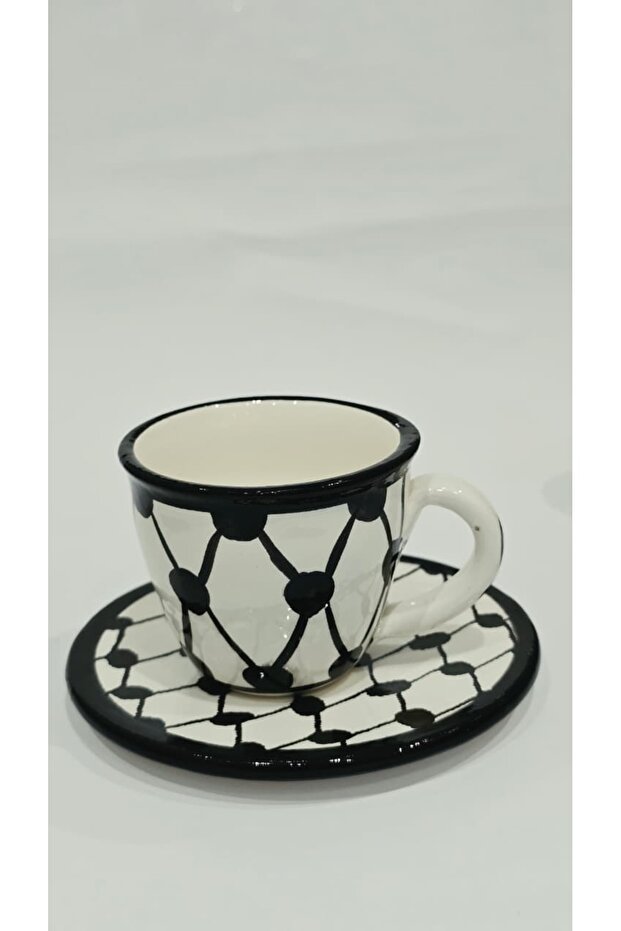 Handmade ceramic coffee cup and suger cylender - Black and White