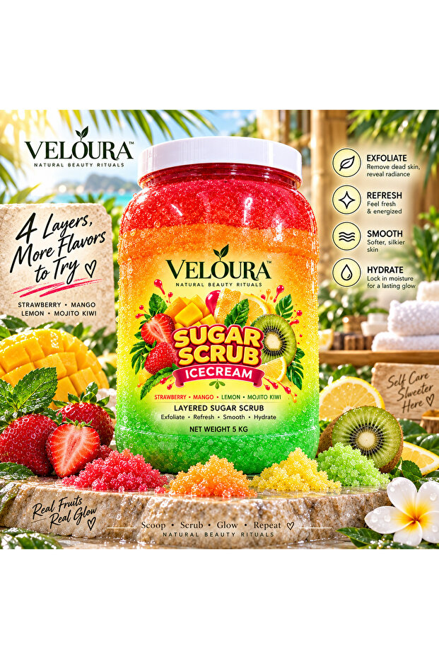 SUGAR SCRUB ICE CREAM 5KG – MULTI-FLAVOR EXFOLIATING SCRUB FOR HANDS, FEET & BODY