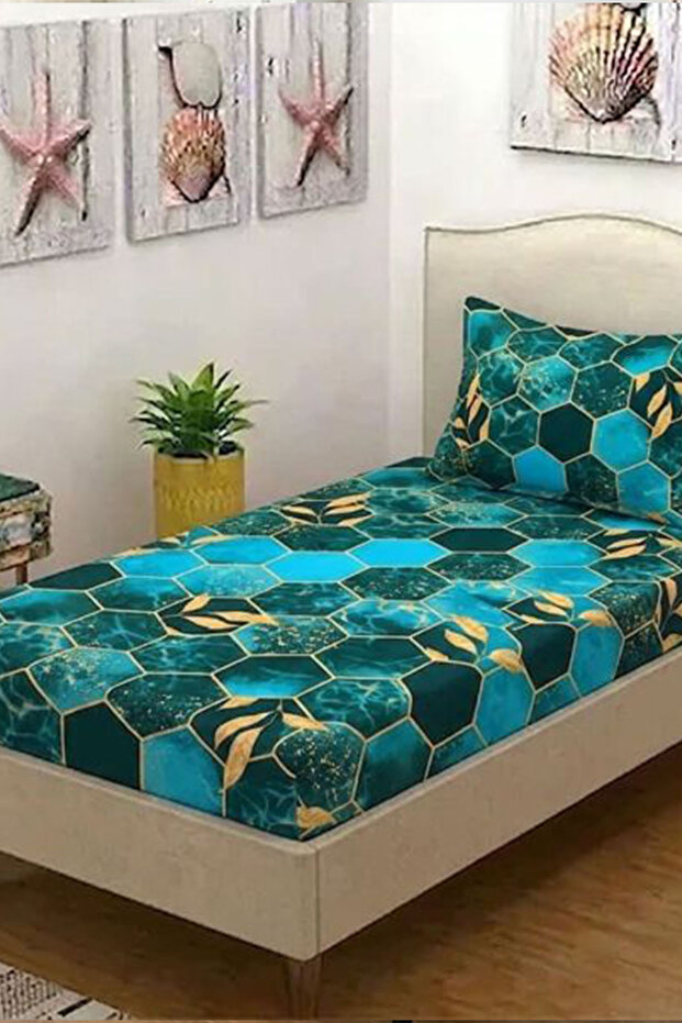 Royal Blue Pink Floral Design Single Bedsheet With 1 Matching Pillow Covers - 140x230cm