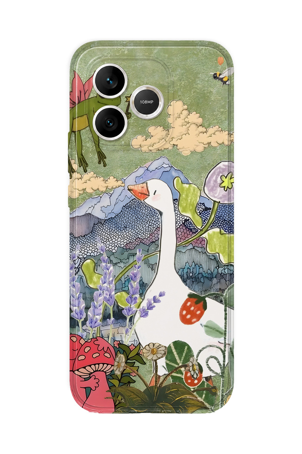 Honor 600 Lite Compatible Goose and Nature Illustration Patterned Transparent Phone Case