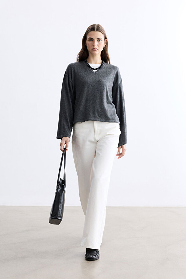 Ekru Gabardine Palazzo Pants