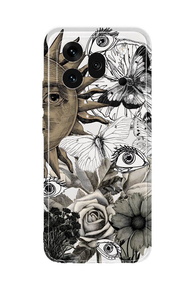 Honor 600 Pro Compatible Sun and Eye Collage Pattern Transparent Phone Case