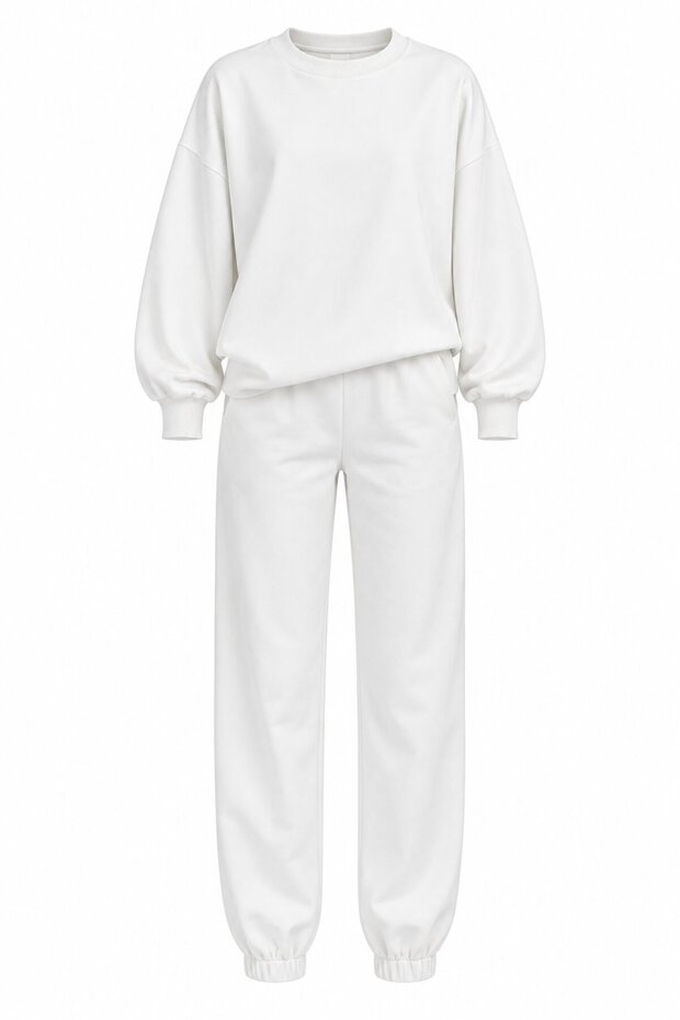 Ecru 100% Cotton Tracksuit Set with Elastic Cuffs - 22Y98243