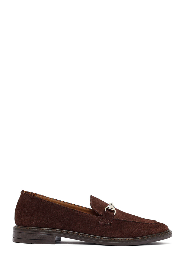 Women's Brown Buckle Suede Leather Loafer Af200008Ds