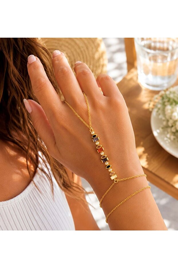 Gold Color, Asymmetric Colorful Stone Shahmeran Acr9770