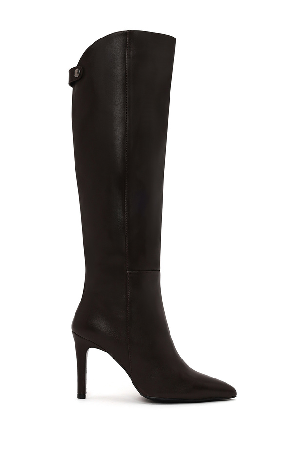 Women's Brown Thin Heeled Leather Boots Wf160009Dv