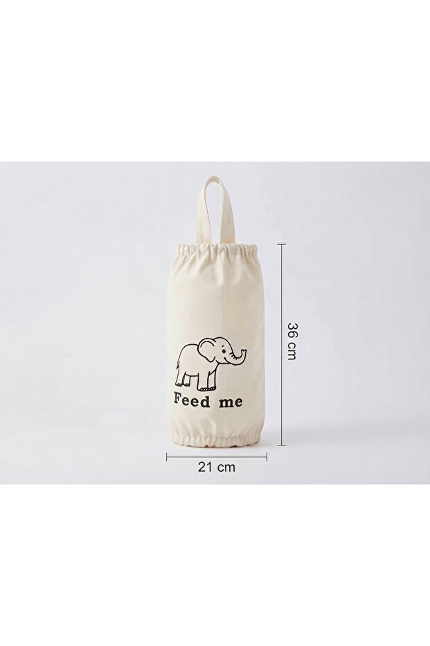 Feed Me Embroidered Hangable White Cream Canvas Fabric Bag Holder/Shoe Cover 21X36 cm