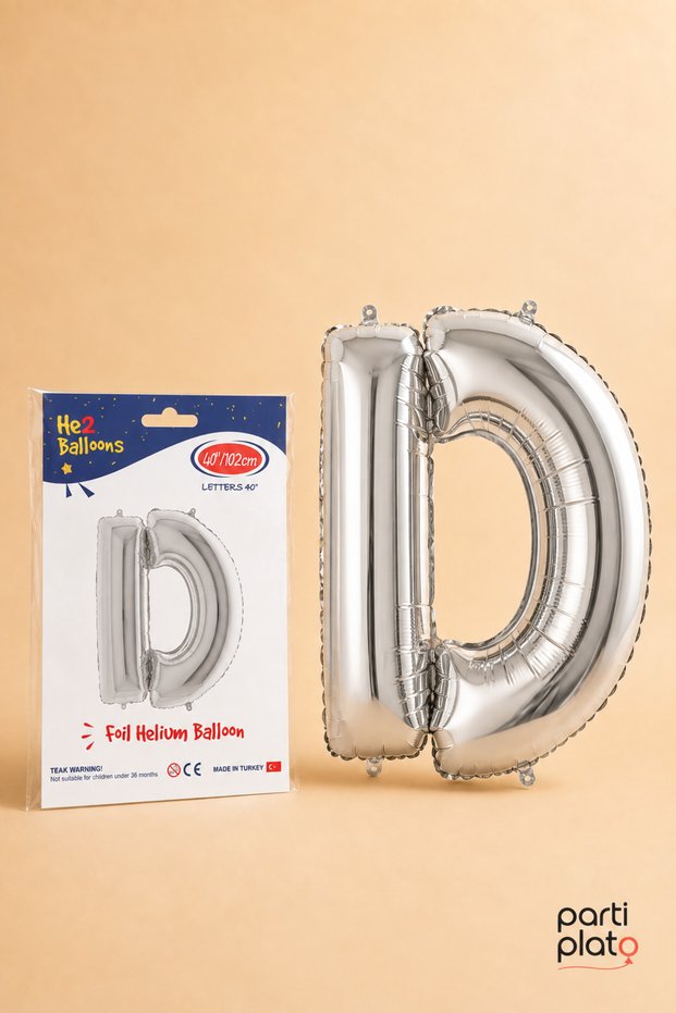 Silver Foil Balloon Letter D 40 Inch 102 Cm, Helium Compatible Silver Color Large Size Letter Balloon