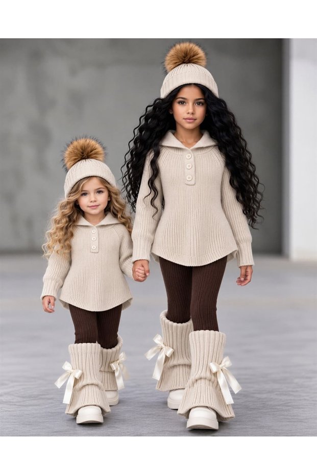 Girls' Knitwear Set: Sweater, Leggings, Tights, Beanie