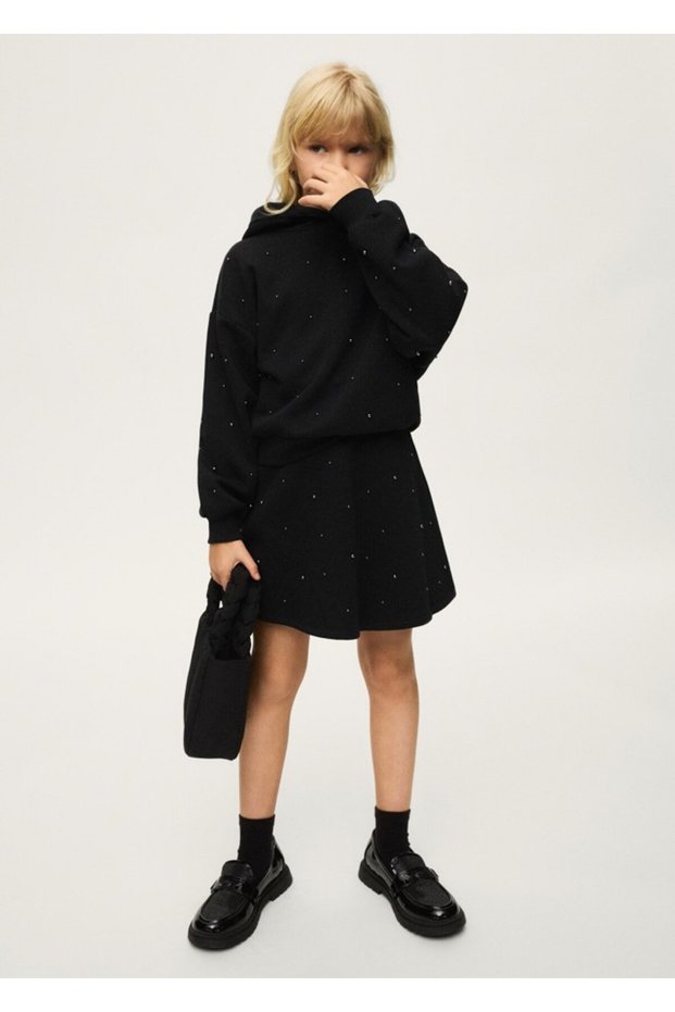 Girl's Black Glitter Skirt Sweatshirt Set