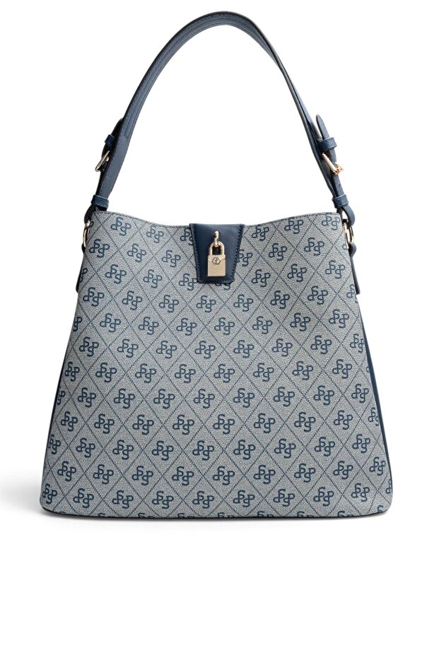 Gray - Navy Blue Monogram Women's Shoulder Bag Sp1295