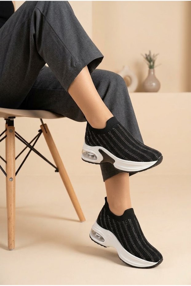 Women's Knitwear Sock Sneaker Air Cushioned Thick Sole Laceless Comfortable Walking and Sports Shoes Stoned Daily Sneaker