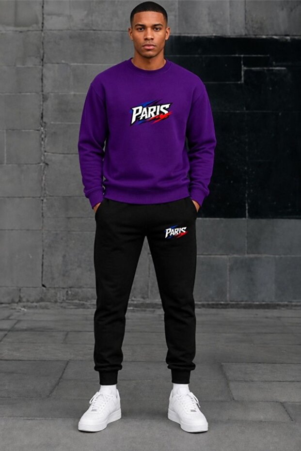 Unisex Cotton Winter Sweatshirt Two-Thread Seasonal Sweatpants Set Simsek Paris Print