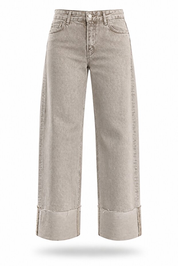 Washable Gray Folded-Cuff Jeans 02110
