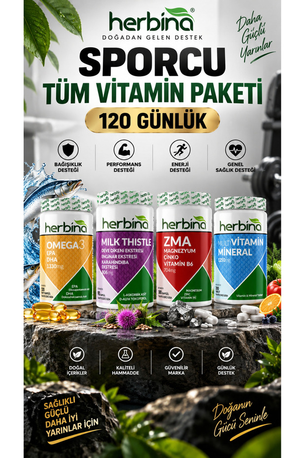 All Sportsman's Vitamin Package 120 Days (Zma 180 Capsules) (Vitamin Mineral 200 Tablets) (Milk Thistle 90 Capsules) (Omega3 120 Capsules)