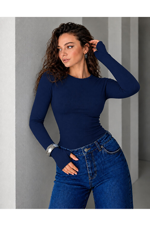 Women's Crew Neck 100% Cotton Lycra Body with Finger Detail