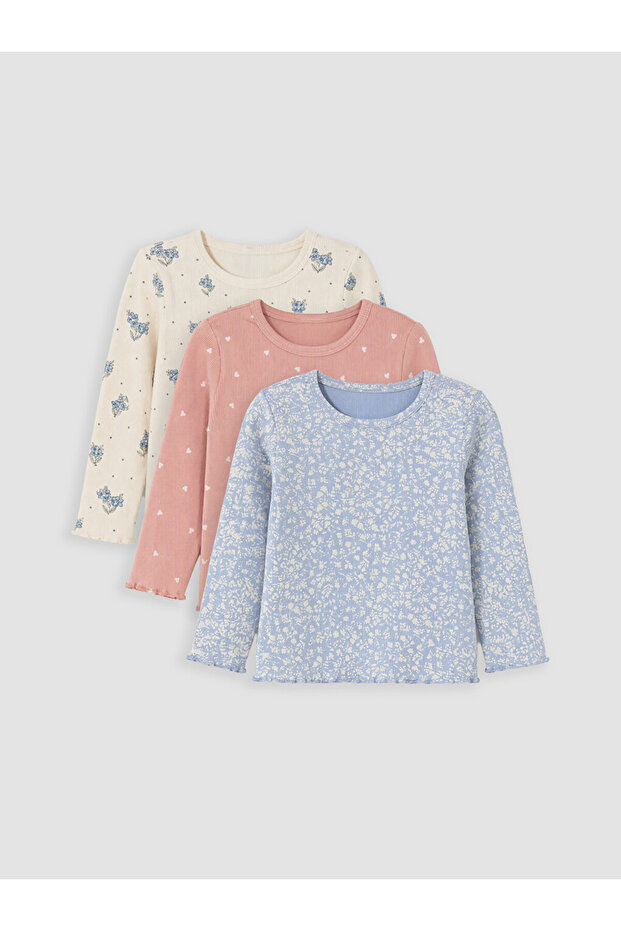 Vizyon New Season Ecru Patterned Baby Girl T-Shirt 3-Pack