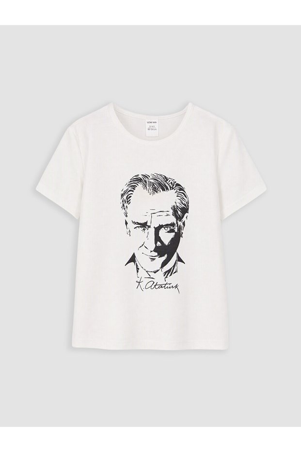 Vizyon New Season White Ataturk Printed Girls' T-Shirt