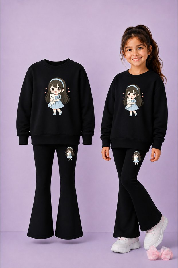 Girls' Crew Neck Sweatshirt and Spanish Leggings Set – Winter Top and Bottom Set