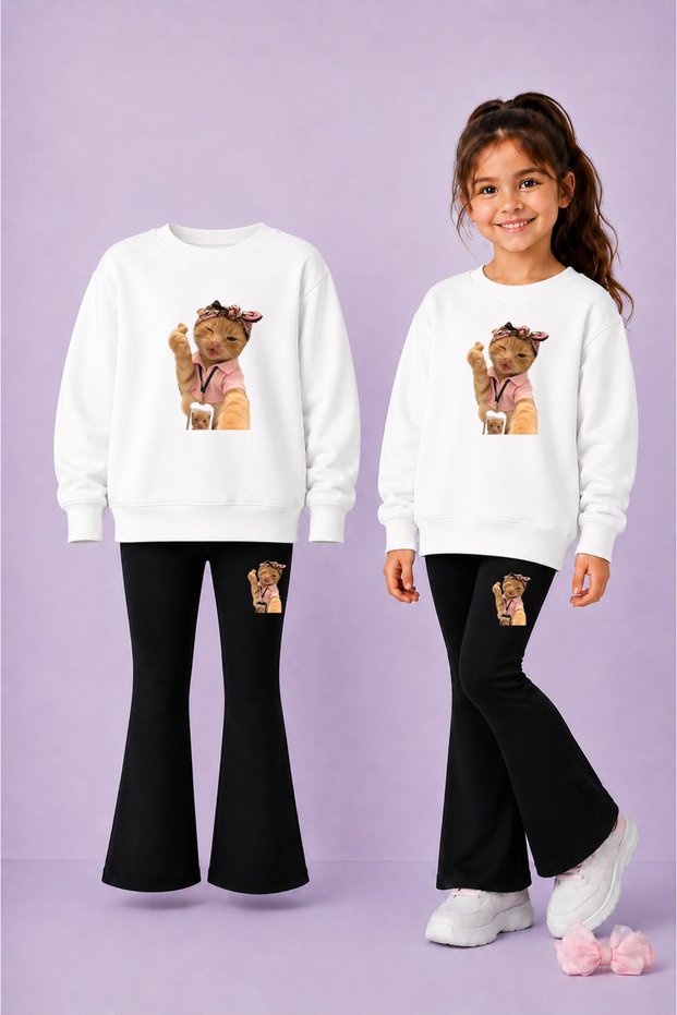 Girls' Crew Neck Sweatshirt and Spanish Leggings Set – Winter Top and Bottom Set