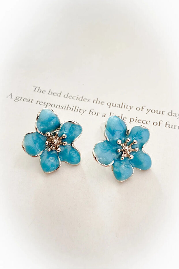 Blue Color Earrings with Flower Motif