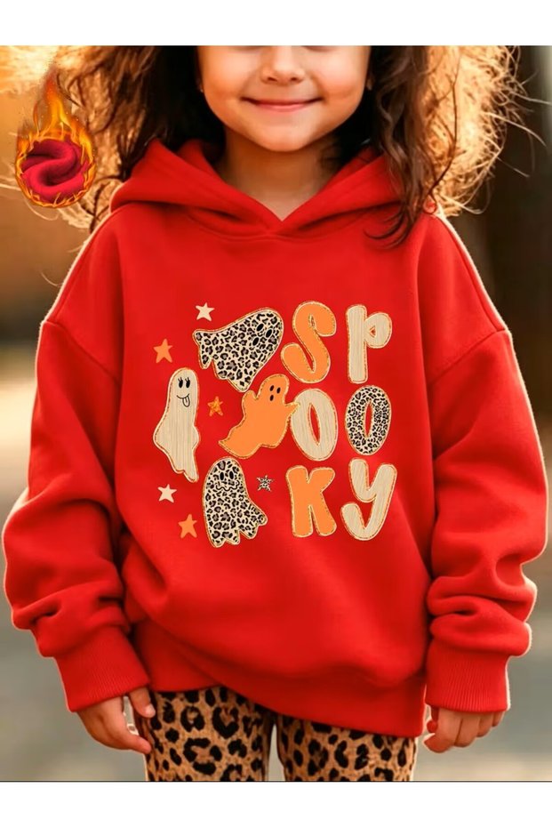 Halloween Fall/Winter Fashion for Girls - "Letter Leopard Pattern" Graphic Print Lined Hooded Sweatshirt, Loose Fit Casual Long Sleeve Hoodie