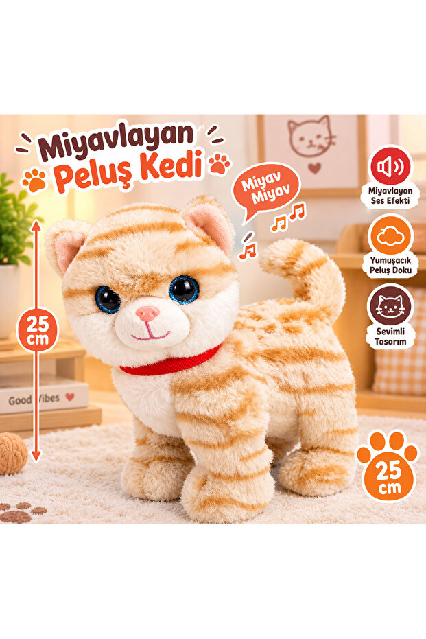 Meowing Plush Cat 25 cm Realistic Meow Sound Soft Cuddly Toy
