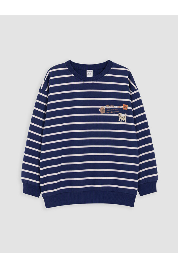 Two Mt Shop Quality Lcw Kids Navy Blue 3-Thread Striped Loose & Baggy Boys' Sweatshirt