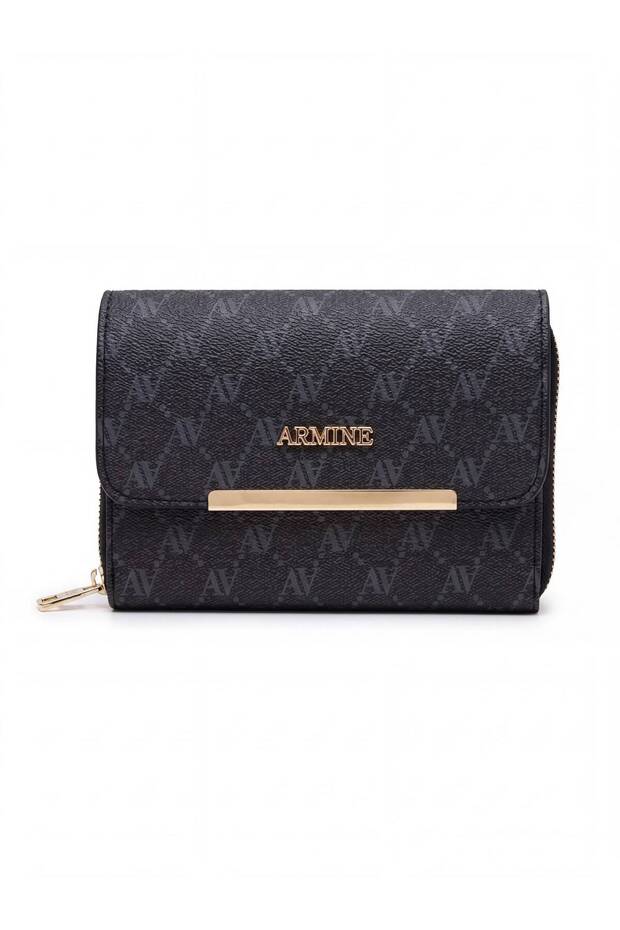381 Women's Monogram Printed Gold Metal Detailed Cross Strap Wallet Bag Portfolio