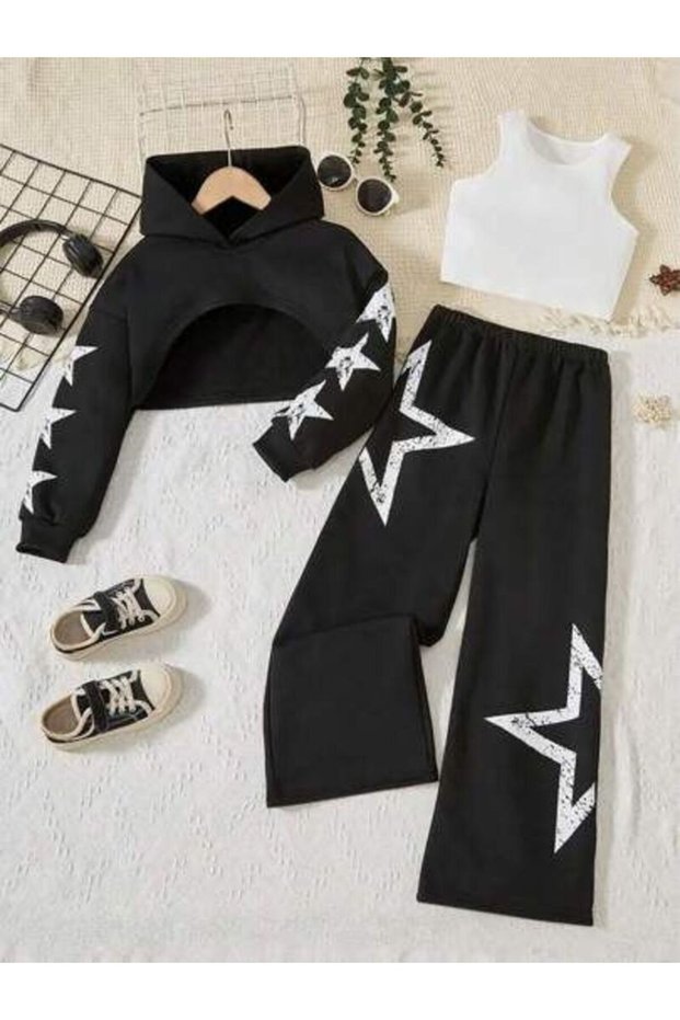 Winter Printed 100% Cotton Children's 3-Piece Top and Bottom Set with Straps