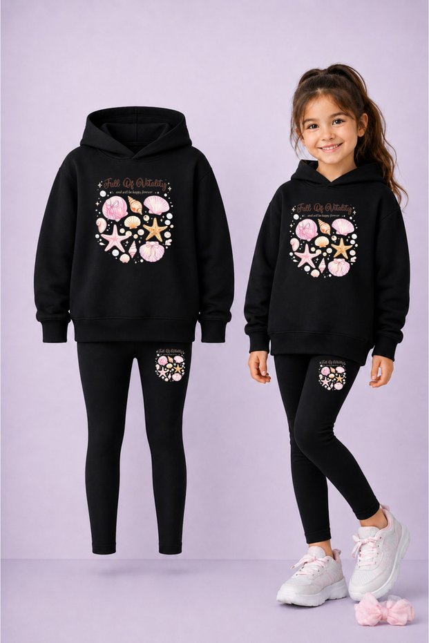 Hooded Sweatshirt Tight Leggings Set for Girls - Winter Top and Bottom Set