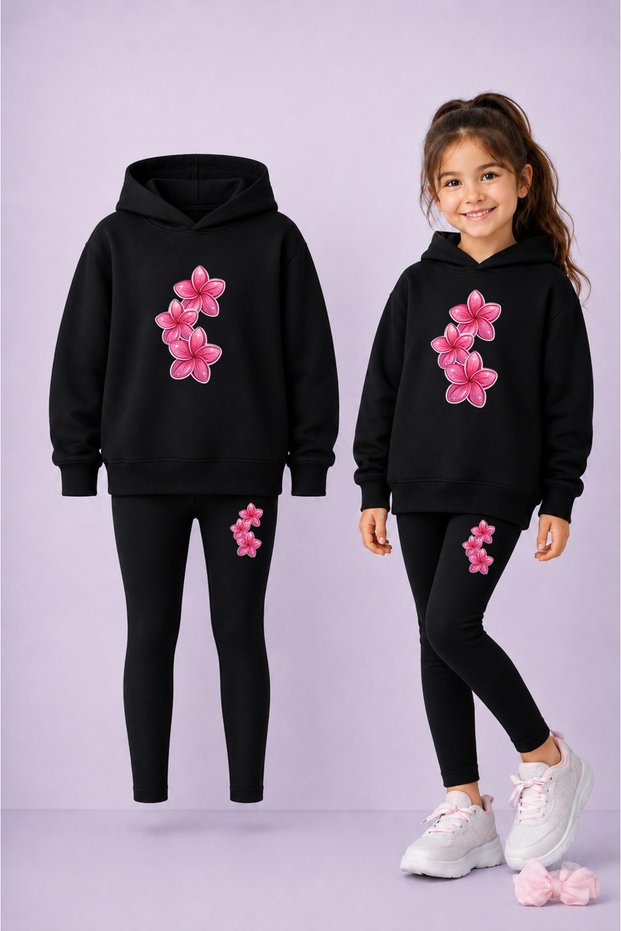 Hooded Sweatshirt Tight Leggings Set for Girls - Winter Top and Bottom Set