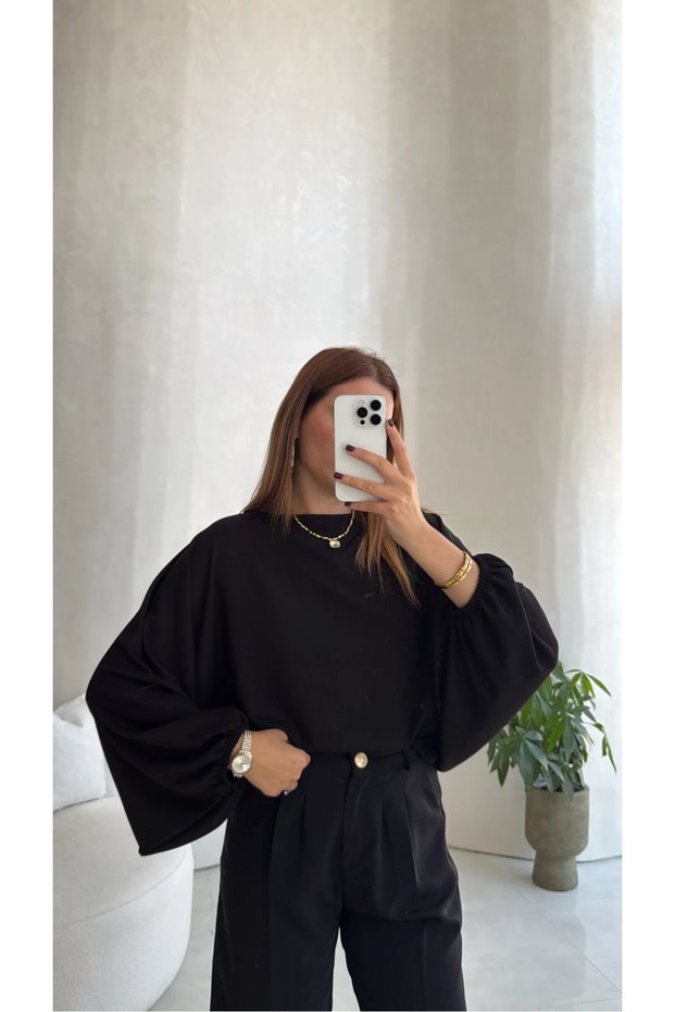 Oversize Modal Blouse with Elasticated Bat Sleeves