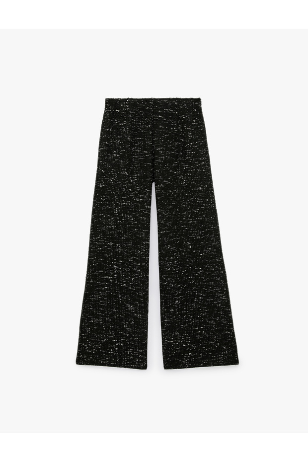 Regular Waist Patterned Tweed Textured Straight Wide-Leg Trousers