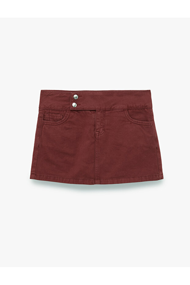 Button Detailed Relaxed Fit Cotton Mini Short Skirt