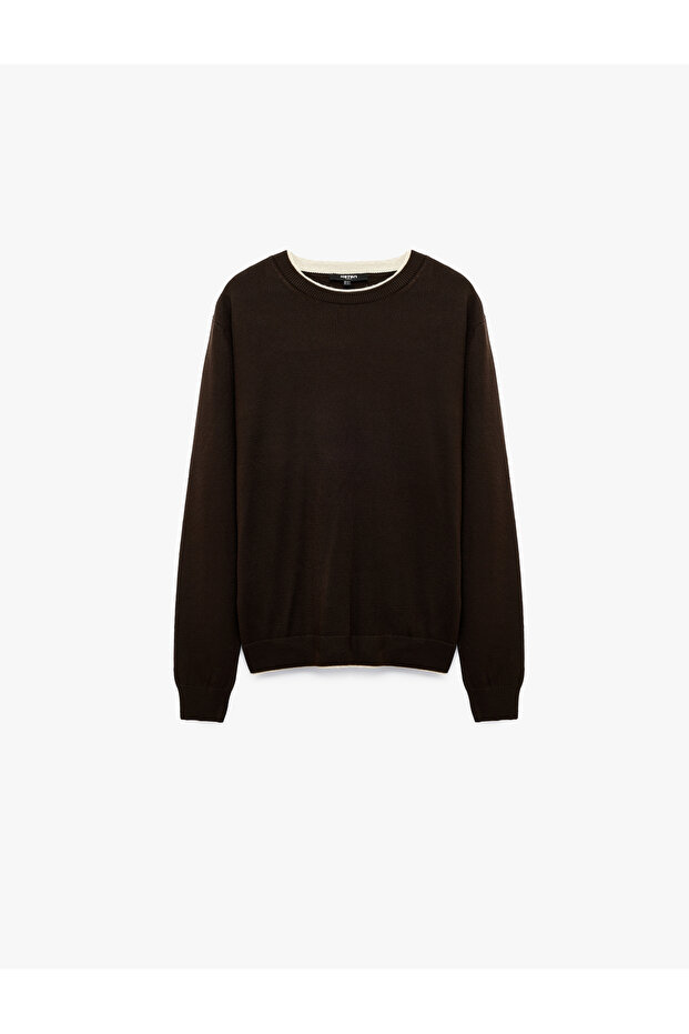 Long Sleeve Contrast Detailed Crew Neck Knitwear Sweater