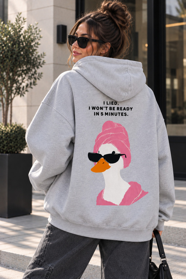 Women's Duck Back Printed Oversize Hooded Sweatshirt Comfortable Fit Casual Long Sleeve Hoodie
