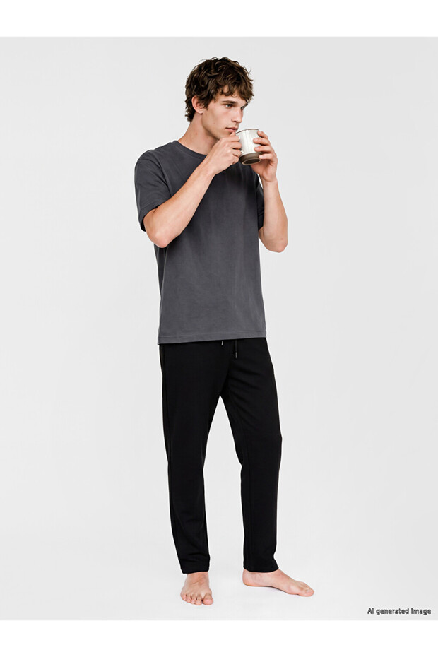 Ozmarka New Season Black Regular Fit Men's Pajama Bottoms