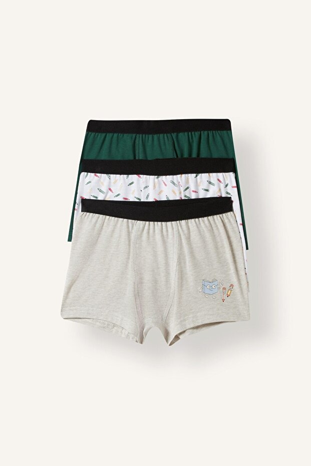 Printed Elastic Waist 3-Piece Boxer Set for Boys I3863A826Au
