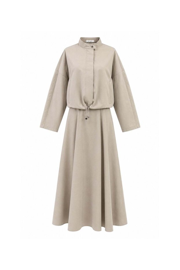 Drawstring Jacket and Skirt Set Stone