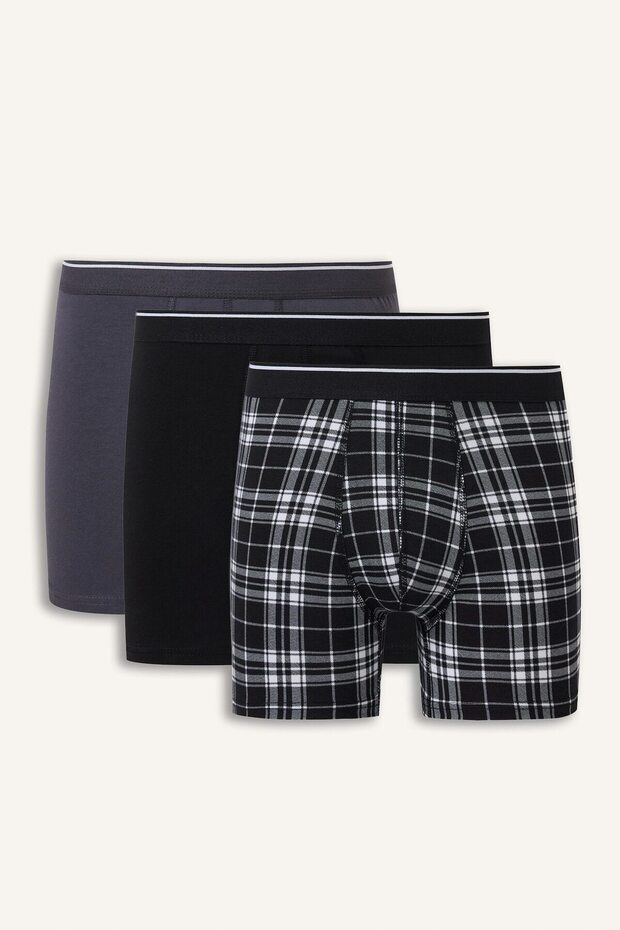 Regular Fit Plaid Patterned 3-Piece Boxer with Elastic Waist I2275Ax26Au