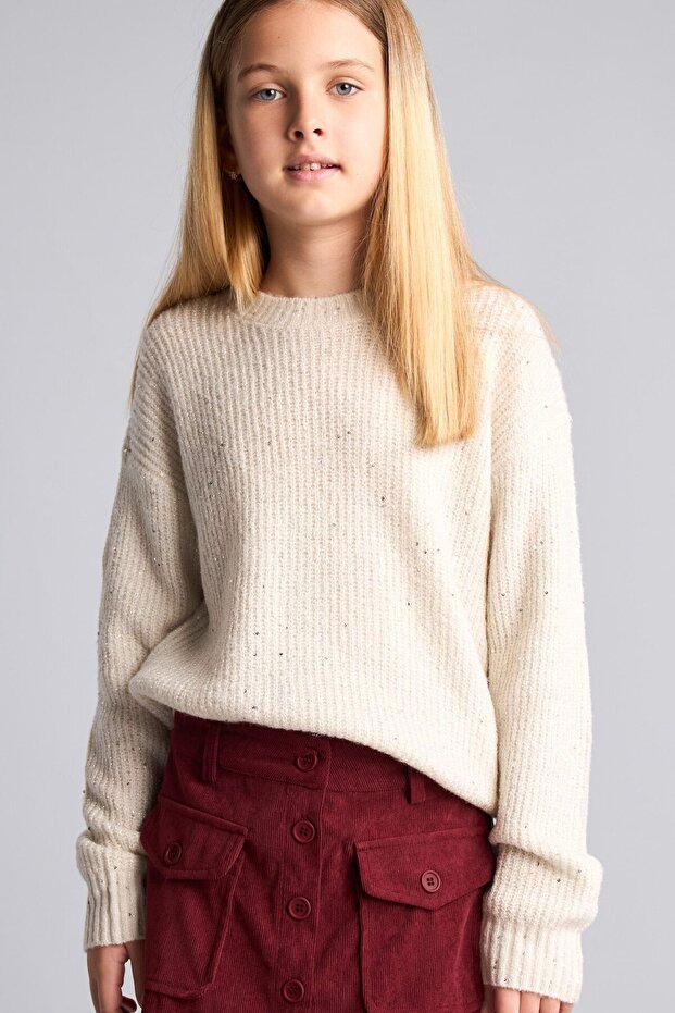Crew Neck Ribbed Knitwear Basic Sweater for Girls H7361A826Wn