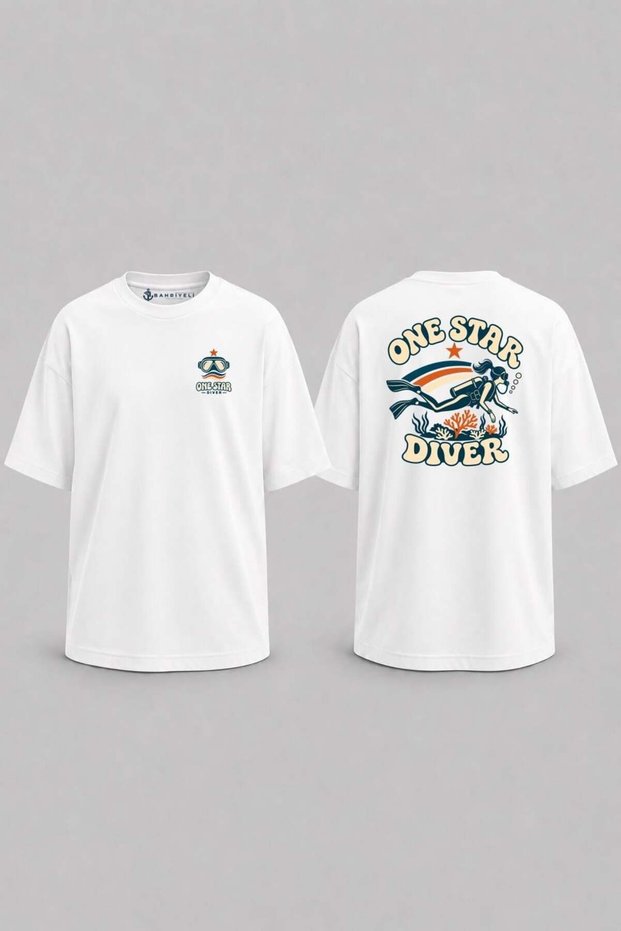 Oversize One Star Diver Unisex T-Shirt with Pocket and Back Print